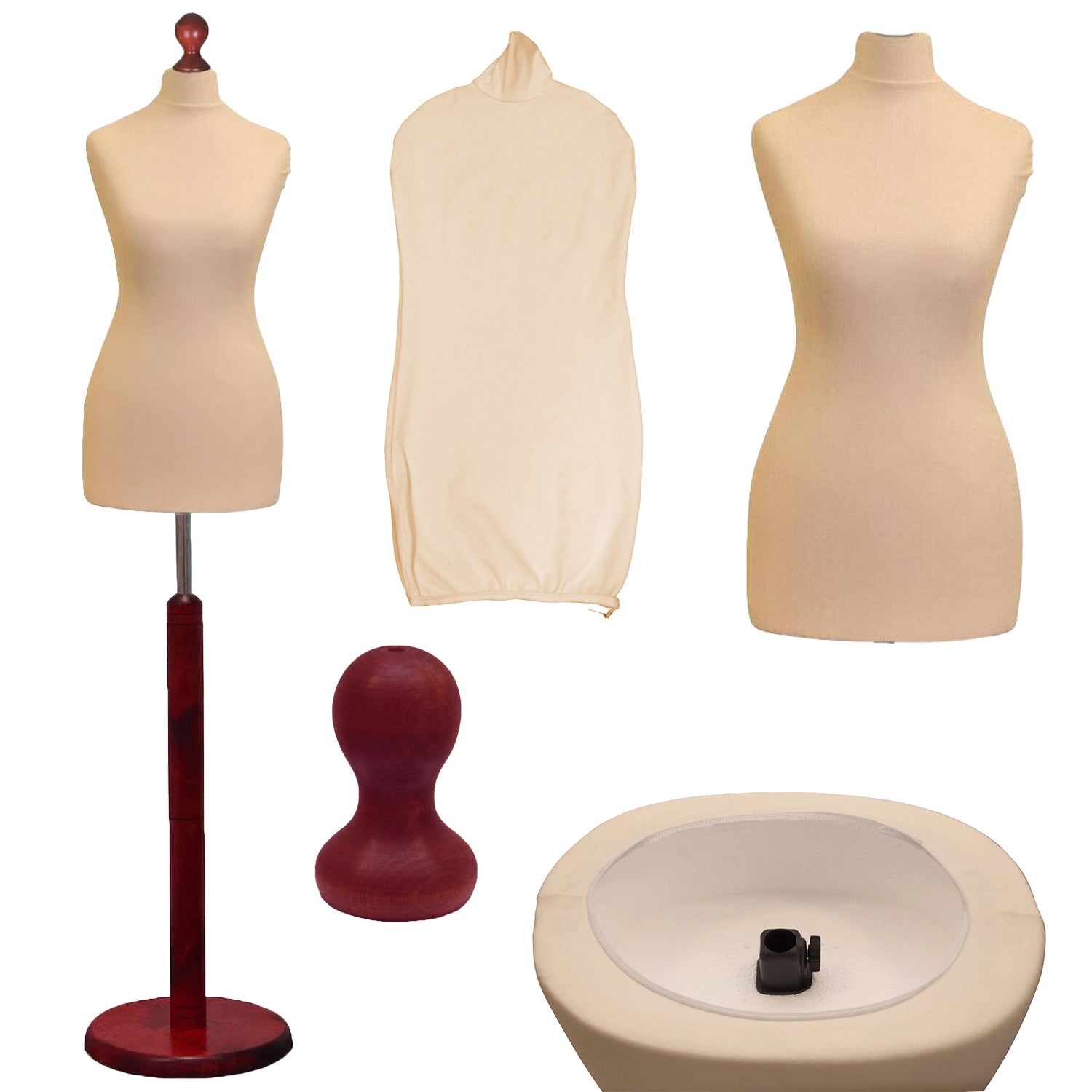 Display Guru Female Uk Size 6/8 Dressmakers Tailors Dummy Mannequin , Cream Torso Bust with Red Wood Round Base