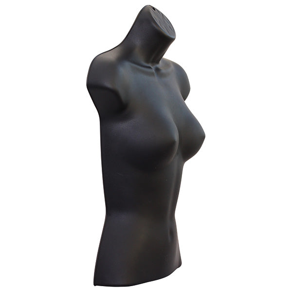 Display Guru Half Body Form 3 Quarter Black Female Hanging Mannequin for Shop Bust Display