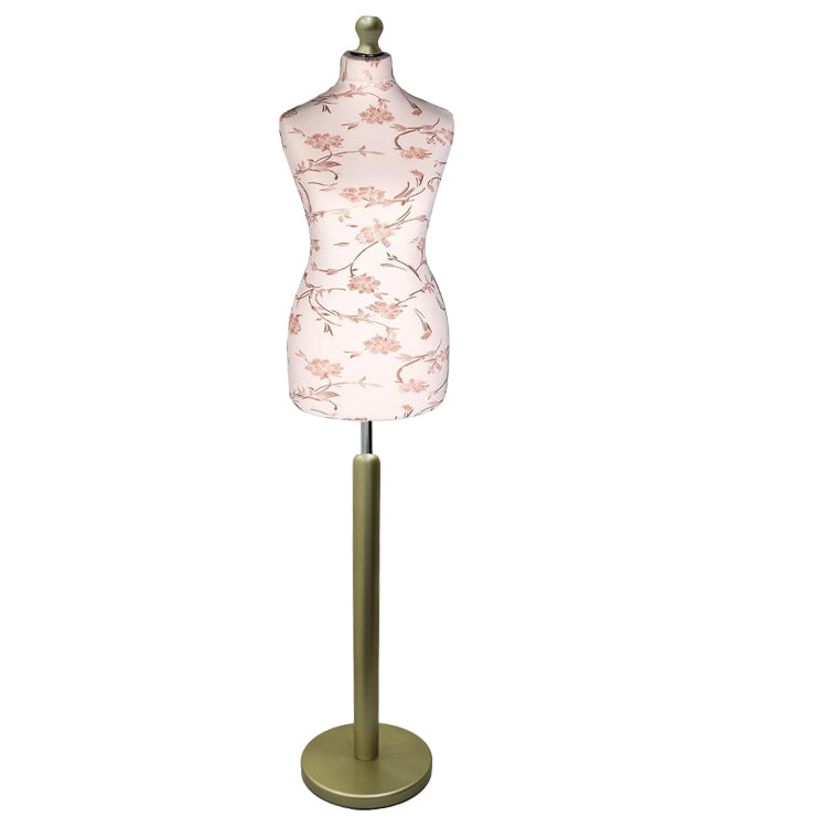 Display Guru Female Uk Size 6/8 Dressmakers Tailors Dummy Mannequin , Brown flower on cream Torso Bust with Gold Wood Round Base