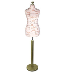 Display Guru Female Uk Size 18/20 Dressmakers Tailors Dummy Mannequin Brown Flower on Cream Torso Bust with Gold Wood Round Base