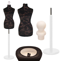 Display Guru Female Uk Size 8/10 Dressmakers Tailors Dummy Mannequin , Brown flower on Black Torso Bust with White Wood Round Base