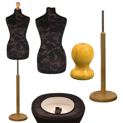 Display Guru Female Uk Size 12/14 Dressmakers Tailors Dummy Mannequin , Brown Flower on Black Torso Bust with Light Wood Round Base