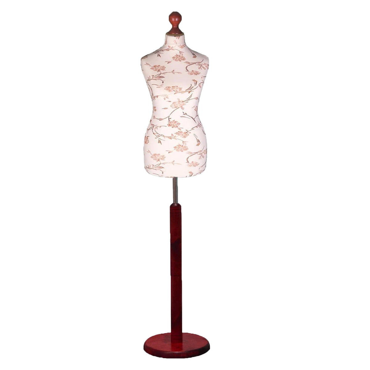 Display Guru Female Uk Size 18/20 Dressmakers Tailors Dummy Mannequin Brown Flower on Cream Torso Bust with Red Wood Round Base
