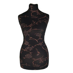 Display Guru Female Uk Size 12/14 Dressmakers Tailors Dummy Mannequin, Brown Flower on Black Torso Bust With Dark Wood Tripod Stand