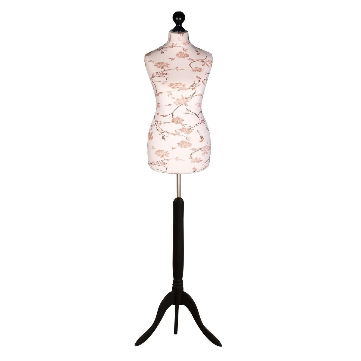Display Guru Female Uk Size 10/12  Dressmakers Tailors Dummy Mannequin, Brown Flower on Cream Torso Bust With Black wood Tripod Stand