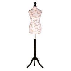 Display Guru Female Uk Size 10/12  Dressmakers Tailors Dummy Mannequin, Brown Flower on Cream Torso Bust With Black wood Tripod Stand