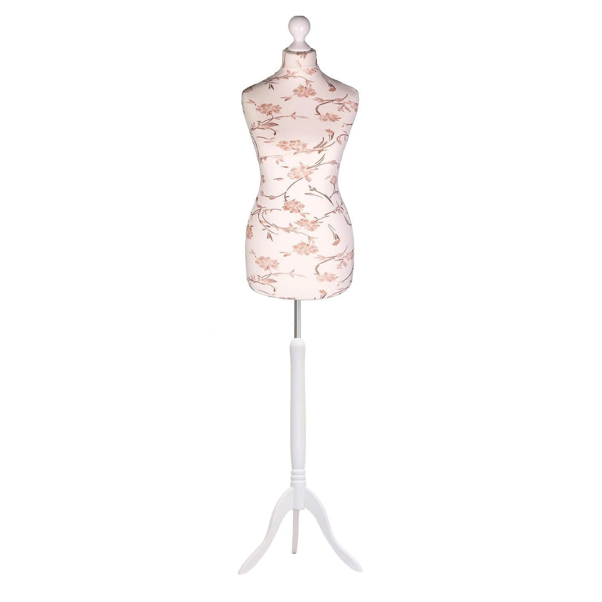 Display Guru Female Uk Size 12/14 Dressmakers Tailors Dummy Mannequin, Brown Flower on Cream Torso Bust With White Wood Tripod Stand