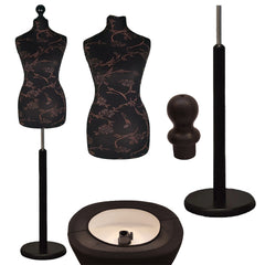 Display Guru Female Uk Size 8/10 Dressmakers Tailors Dummy Mannequin , Brown flower on Black Torso Bust with Black Wood Round Base