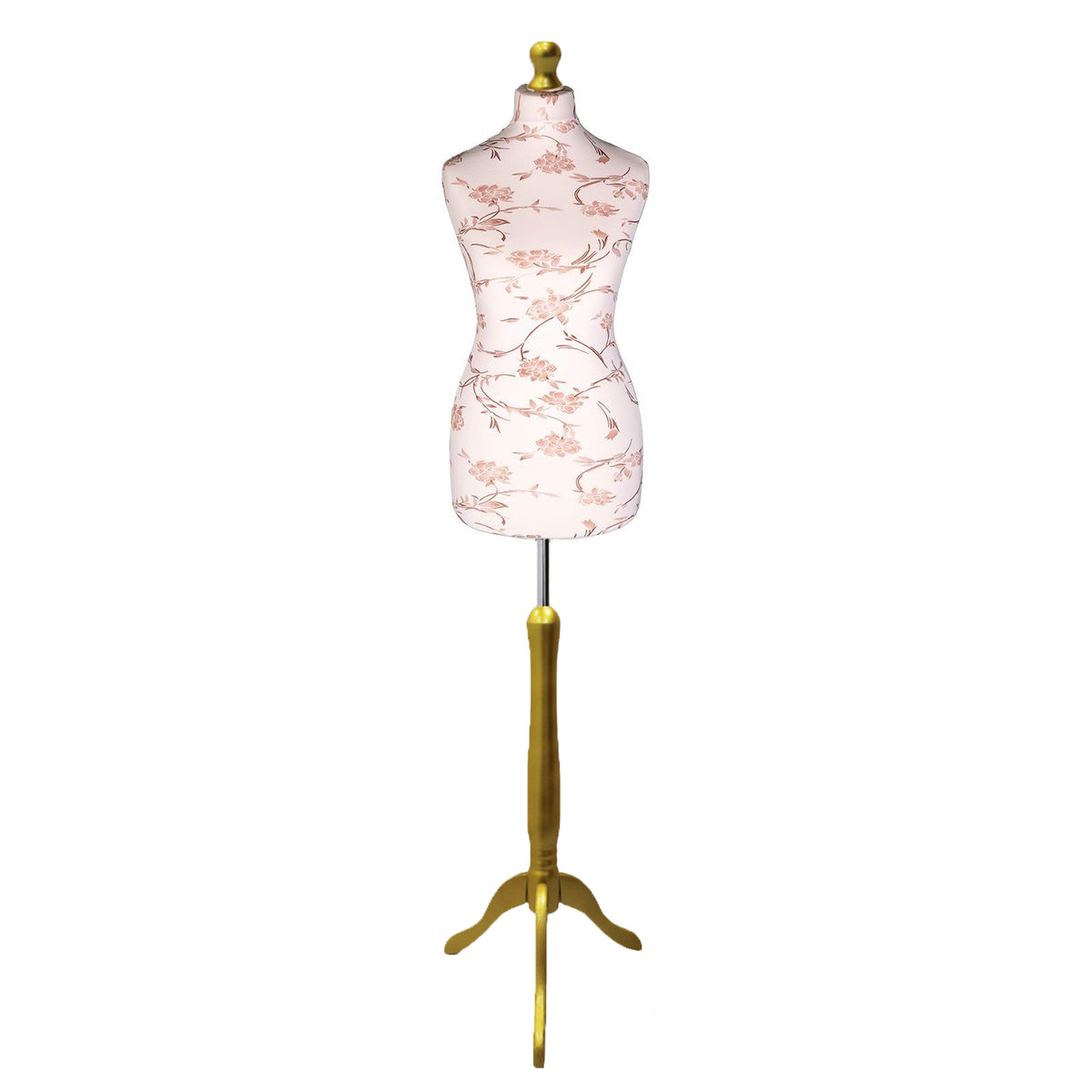 Display Guru Female Uk Size 18/20 Dressmakers Tailors Dummy Mannequin, Brown Flower on Cream Torso Bust With Gold Wood Tripod Stand