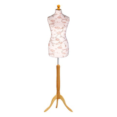 Display Guru Female Uk Size 8/10 Dressmakers Tailors Dummy Mannequin, Brown Flower on Cream Torso Bust With Light Wood Tripod Stand