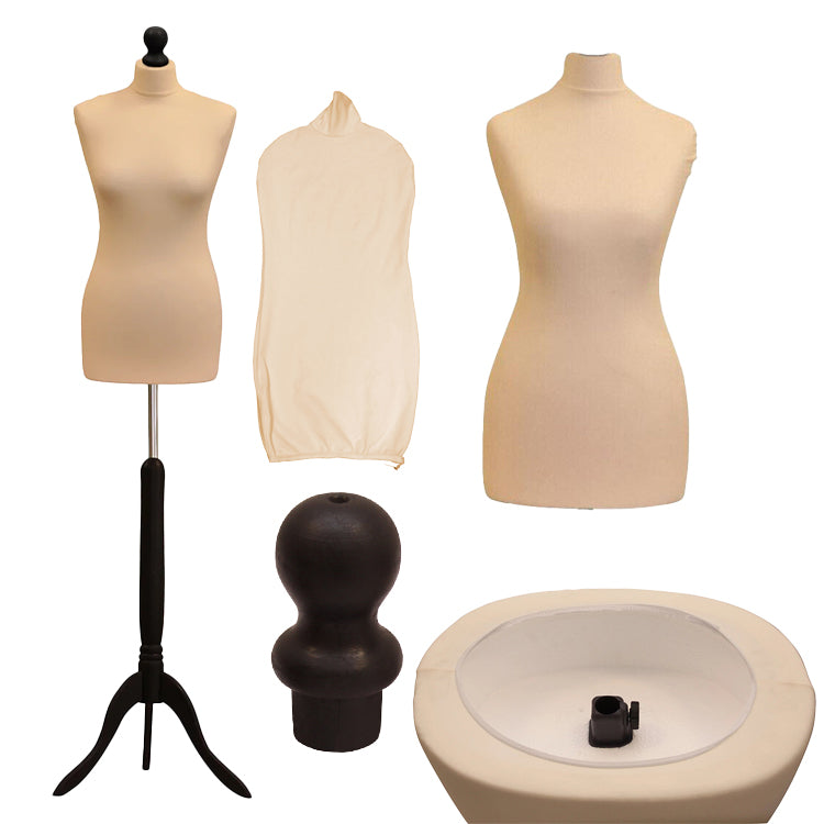 Display Guru Female Uk Size 16/18 Dressmakers Tailors Dummy Mannequin, Cream Torso Bust With Black Wood Tripod Stand