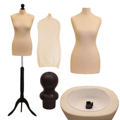Display Guru Female Uk Size 8/10 Dressmakers Tailors Dummy Mannequin, Cream Torso Bust With BlackWood Tripod Stand