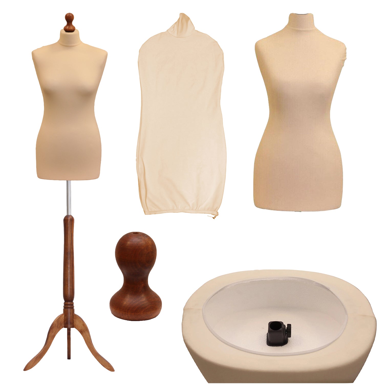 Display Guru Uk Size 6/8 Female Dressmakers Tailors Dummy Mannequin, Cream Torso Bust With Dark Wood Tripod Stand
