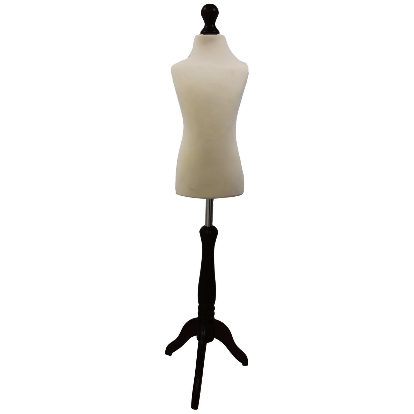 Children Kids Age 6-8 Tailors Dummy Mannequin, Cream Torso Bust with a Black Wood Tripod Stand for aspiring designers.