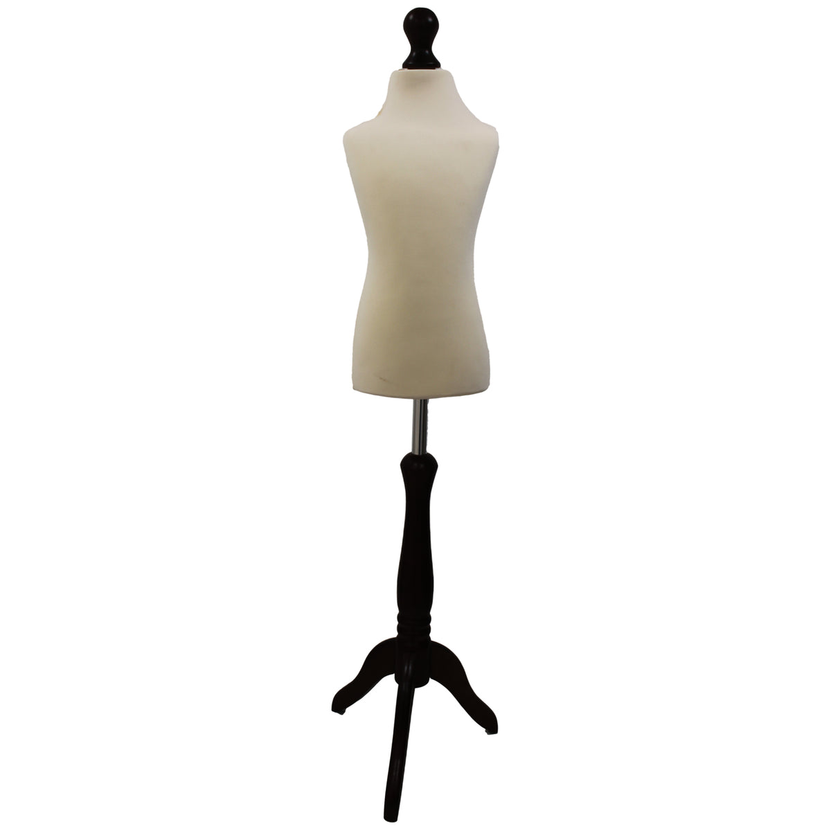 Children Kids Age 6-8 Tailors Dummy Mannequin, Cream Torso Bust with a Black Wood Tripod Stand for aspiring designers.