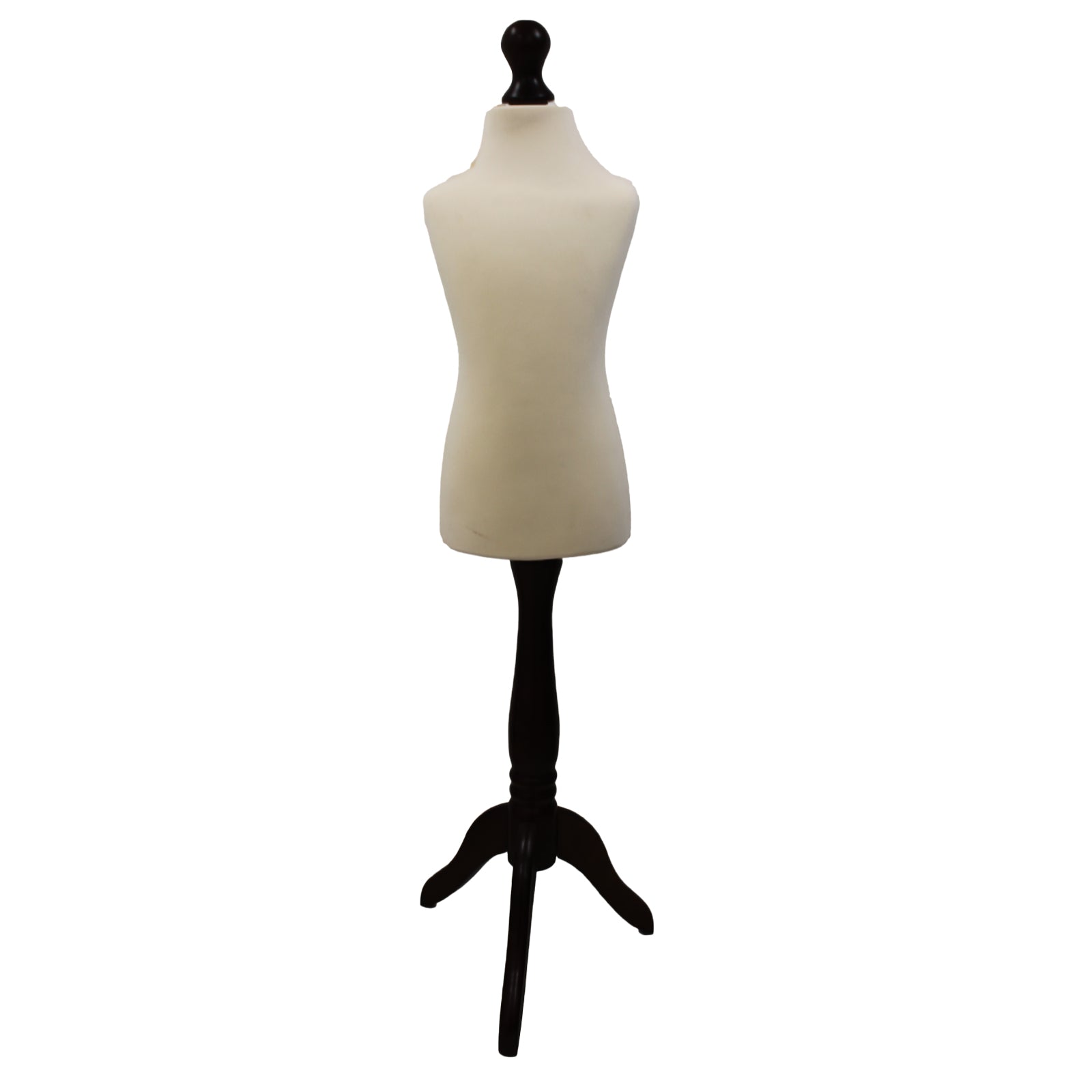 Children Kids Age 6-8 Tailors Dummy Mannequin, cream torso bust on a black wood tripod stand for creative crafters.