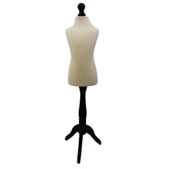 Children Kids Age 6-8 Tailors Dummy Mannequin, cream torso bust on a black wood tripod stand for creative crafters.