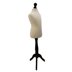 Children Kids Age 6-8 Tailors Dummy Mannequin, Cream Torso Bust with a Black Wood Tripod Stand for young designers.