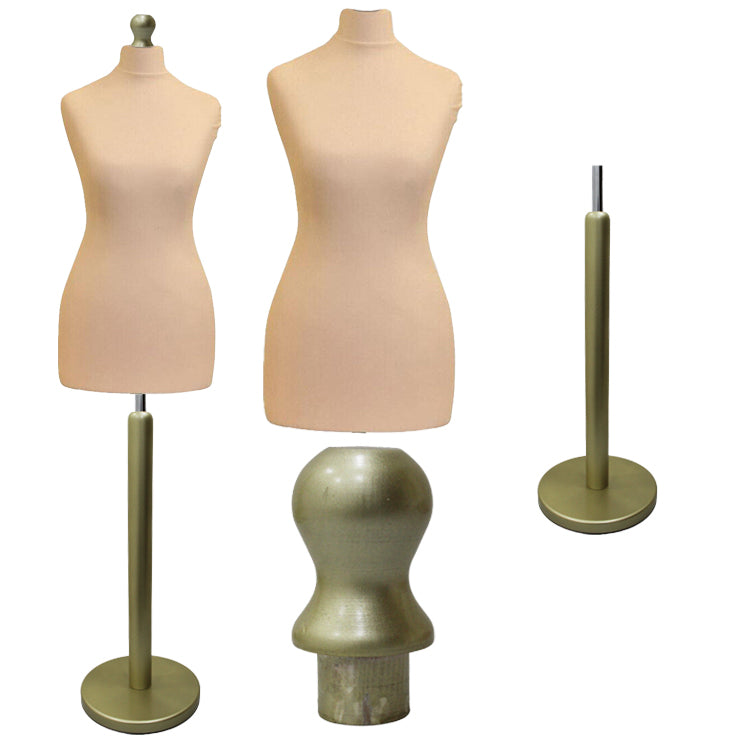 Display Guru Female Uk Size 12/14 Dressmakers Tailors Dummy Mannequin , Cream Torso Bust with Gold  Wood Round Base