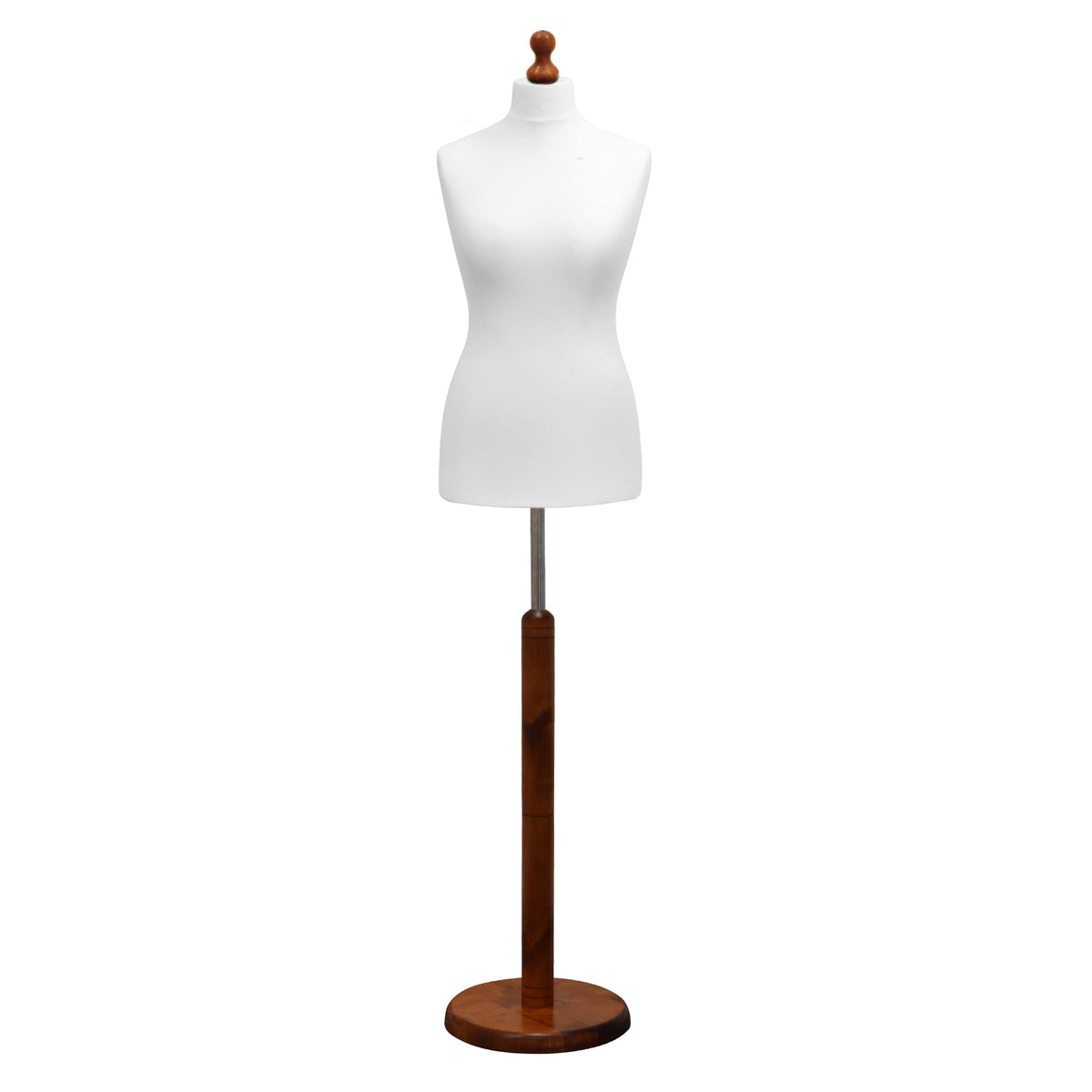 Display Guru Female Uk Size 10/12 Dressmakers Tailors Dummy Mannequin , White Torso Bust with Dark Wood Round Base