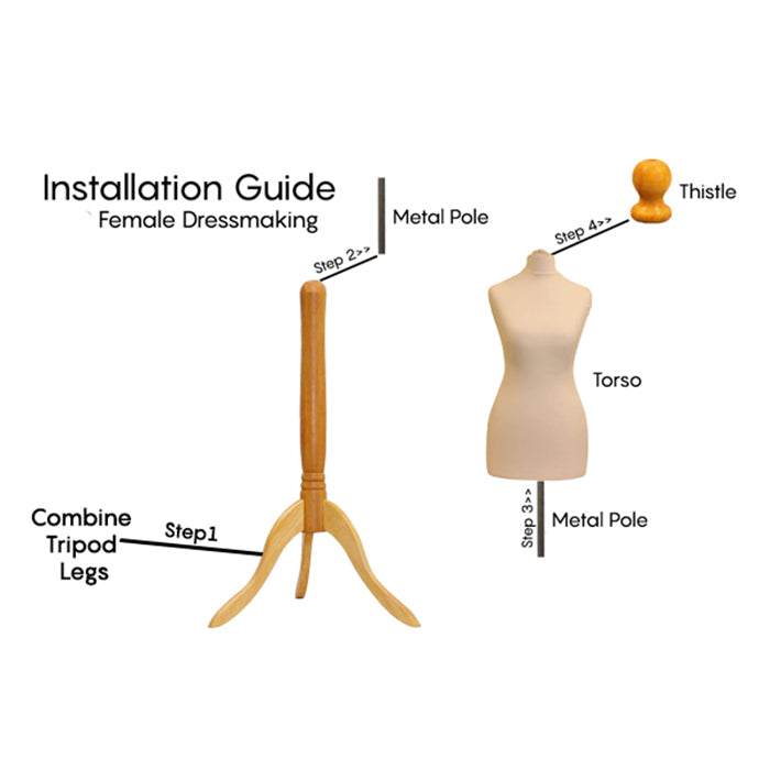 Display Guru Female Uk Size 12/14 Dressmakers Tailors Dummy Mannequin, Cream Torso Bust With Light Wood Tripod Stand