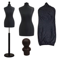 Display Guru Female Uk 8/10 Size Tailors Dummy Dressmakers Mannequin , Black Torso Bust with Black Wood Round Base