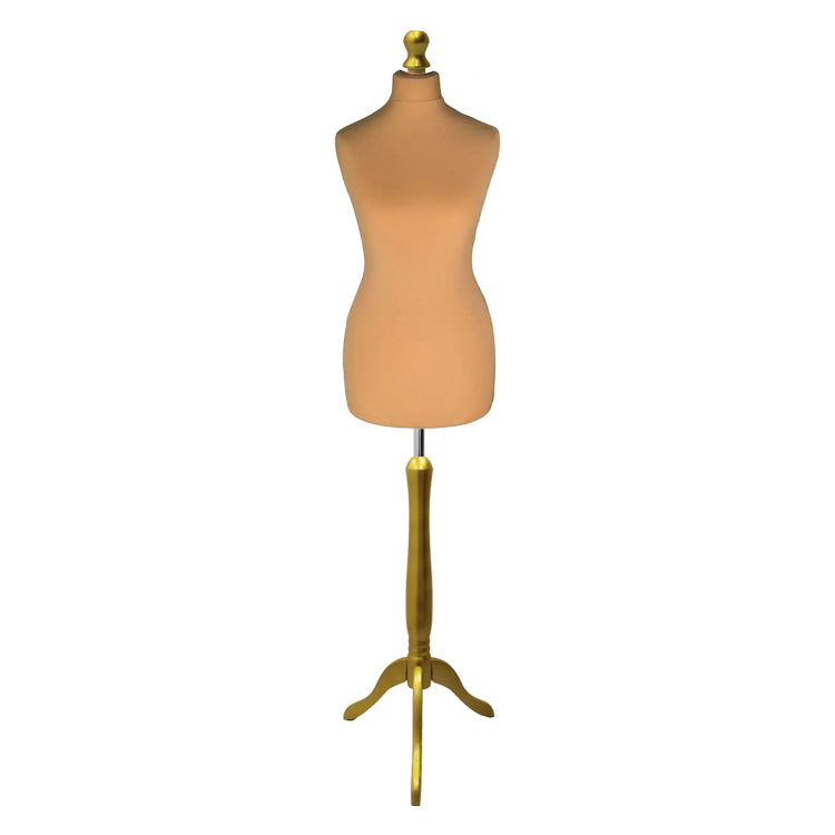 Display Guru Female Uk Size 12/14 Dressmakers Tailors Dummy Mannequin, Gold Torso Bust With Gold Wood Tripod Stand