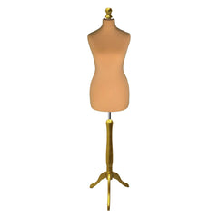 Display Guru Female Uk Size 12/14 Dressmakers Tailors Dummy Mannequin, Gold Torso Bust With Gold Wood Tripod Stand