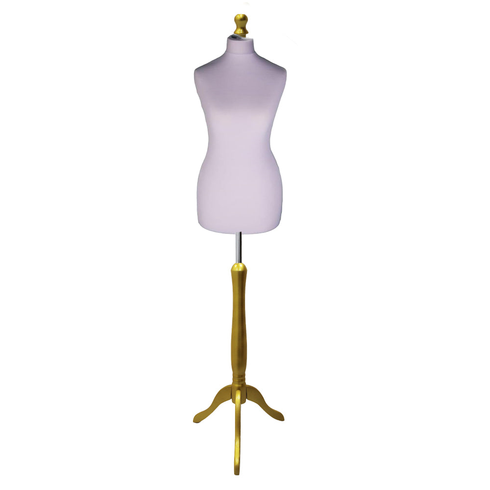 Display Guru Female Uk Size 6/8  Dressmakers Tailors Dummy Mannequin, Silver Torso Bust With Gold Wood Tripod Stand