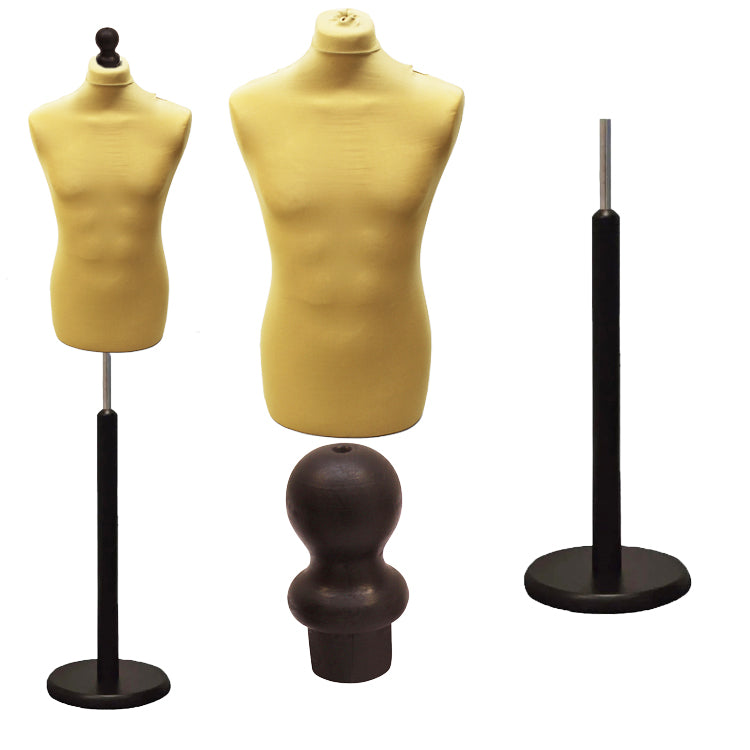 Display Guru Male Dressmakers Tailors Dummy Mannequin, Gold Torso Bust with Black Wood Round Base Stand