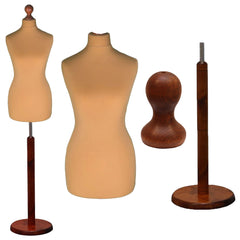 Display Guru Female Uk Size 10/12 Dressmakers Tailors Dummy Mannequin , Gold Torso Bust with Dark Wood Round Base