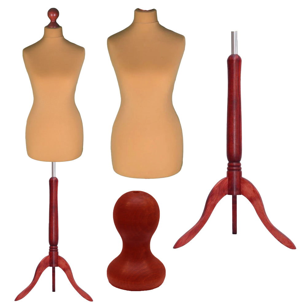 Display Guru Female Uk Size 6/8  Dressmakers Tailors Dummy Mannequin, Gold Torso Bust With Red Wood Tripod Stand