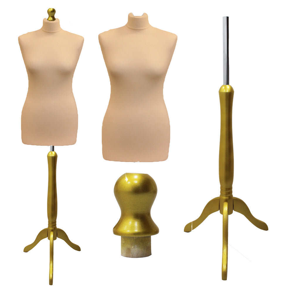 Display Guru Female Uk Size 18/20 Dressmakers Tailors Dummy Mannequin, Cream Torso Bust With Gold Wood Tripod Stand