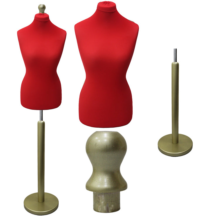 Display Guru Female Uk Size 6/8 Dressmakers Tailors Dummy Mannequin , Red Torso Bust with Gold Wood Round Base