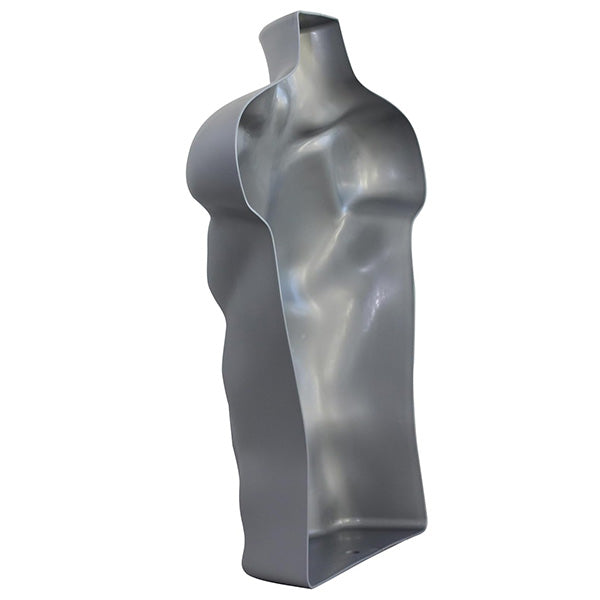Display Guru Half Body Form 3 Quarter Silver Male Hanging Mannequin With Adjustable Stand for Shop Bust Display