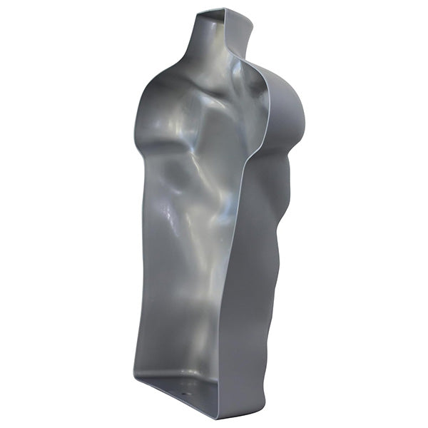 Display Guru Half Body Form 3 Quarter Silver Male Hanging Mannequin With Adjustable Stand for Shop Bust Display