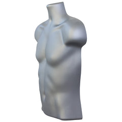 Display Guru Half Body Form 3 Quarter Silver Male Hanging Mannequin With Adjustable Stand for Shop Bust Display