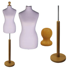 Silver Tailors Dummy with a Light&nbsp;Wood Round Stand