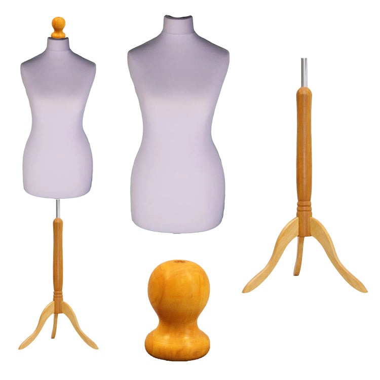 Display Guru Female Uk Size 12/14 Dressmakers Tailors Dummy Mannequin, Silver Torso Bust With Light Wood Tripod Stand