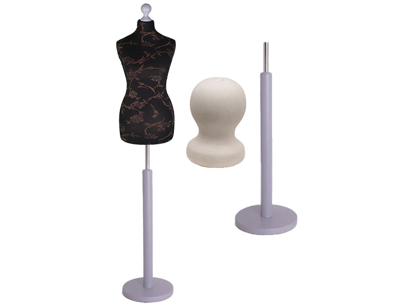 Display Guru Female Uk Size 12/14 Dressmakers Tailors Dummy Mannequin , Brown Flower on Black Torso Bust with Silver Wood Round Base