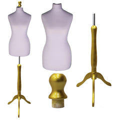 Display Guru Female Uk Size 6/8  Dressmakers Tailors Dummy Mannequin, Silver Torso Bust With Gold Wood Tripod Stand