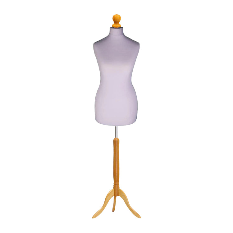 Display Guru Female Uk Size 12/14 Dressmakers Tailors Dummy Mannequin, Silver Torso Bust With Light Wood Tripod Stand