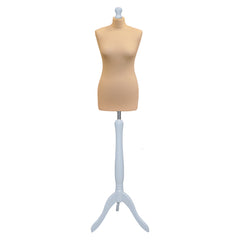 Display Guru Female Uk Size 12/14 Dressmakers Tailors Dummy Mannequin, Cream Torso Bust With Silver Wood Tripod Stand