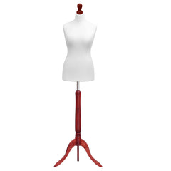 Display Guru Female Uk Size 12/14 Dressmakers Tailors Dummy Mannequin, white Torso Bust With Red Wood Tripod Stand
