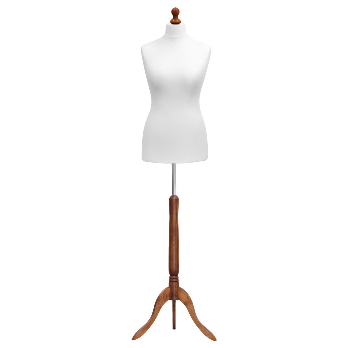 Display Guru Female Uk Size 16/18 Dressmakers Tailors Dummy Mannequin, White Torso Bust With Dark Wood Tripod Stand