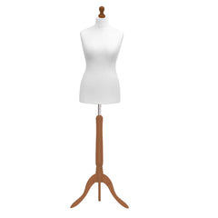 Display Guru Uk Size 8/10 Female Dressmakers Tailors Dummy Mannequin, White Torso Bust With GoldWood Tripod Stand