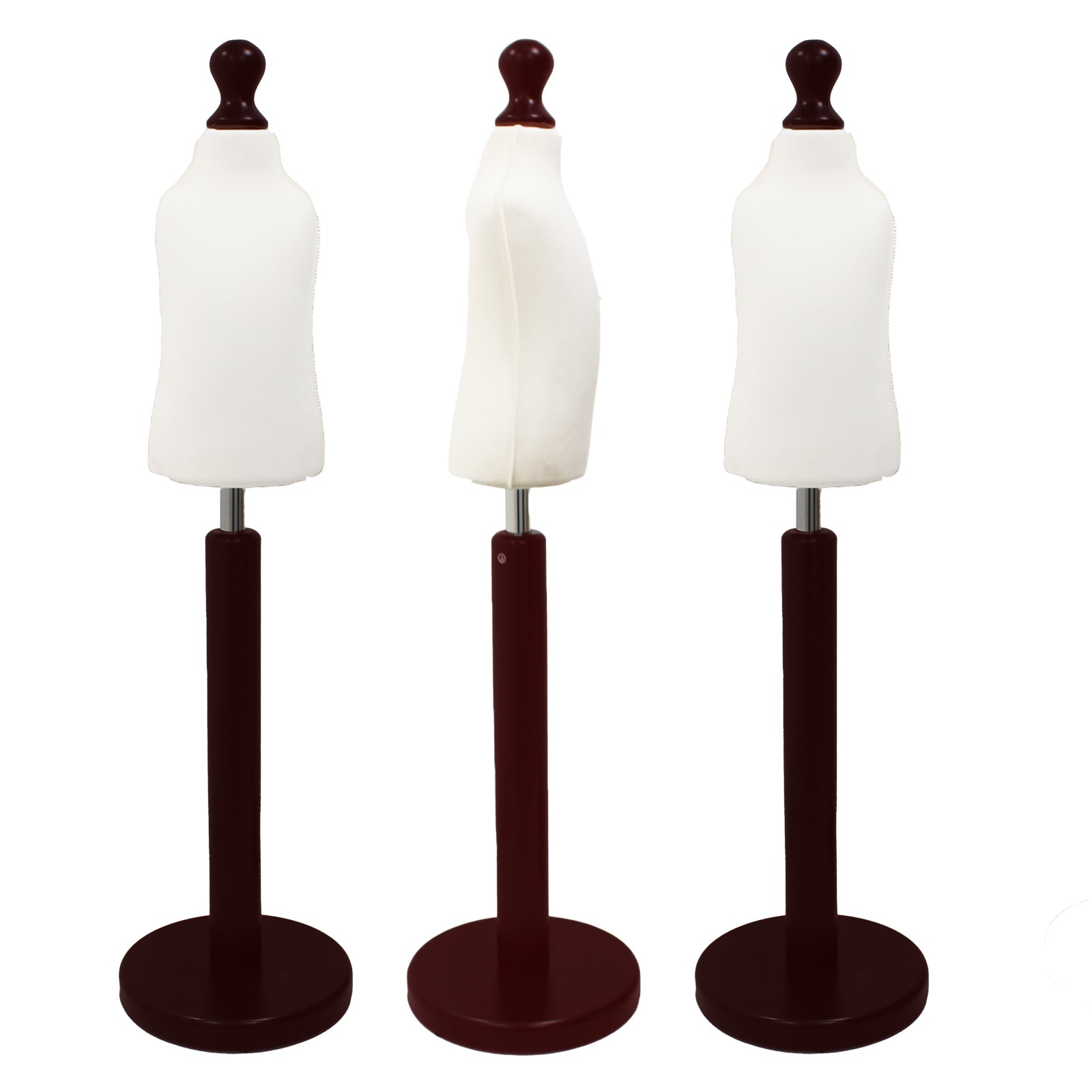 Children Kids Age 1 year Tailors Dummy Mannequin, White Torso Bust with a Dark Wood Round Base