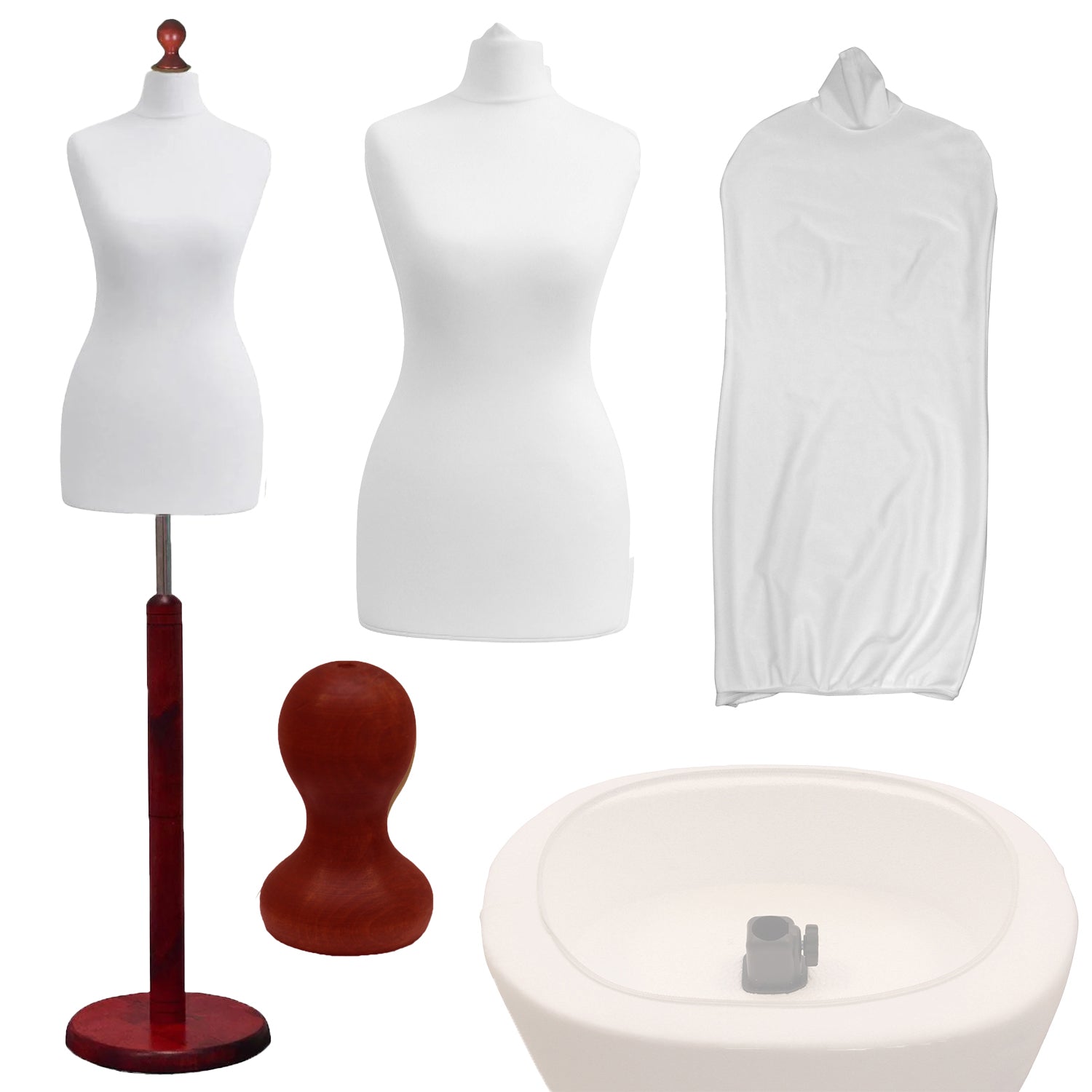 Display Guru Female Uk Size 8/10 Dressmakers Tailors Dummy Mannequin , White Torso Bust with Red Wood Round Base