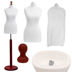 Display Guru Female Uk Size 8/10 Dressmakers Tailors Dummy Mannequin , White Torso Bust with Red Wood Round Base