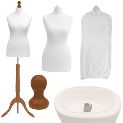 Display Guru Uk Size 8/10 Female Dressmakers Tailors Dummy Mannequin, White Torso Bust With GoldWood Tripod Stand